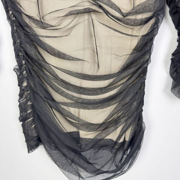 BYRON LARS BEAUTY MARK | Black & Nude Ruched 3/4 Sleeve Top Women’s Size X-Small - Picture 4 of 9